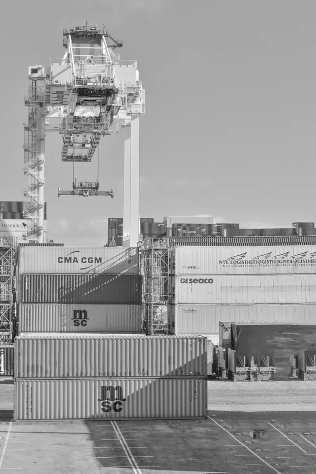 Shipping containers at a port