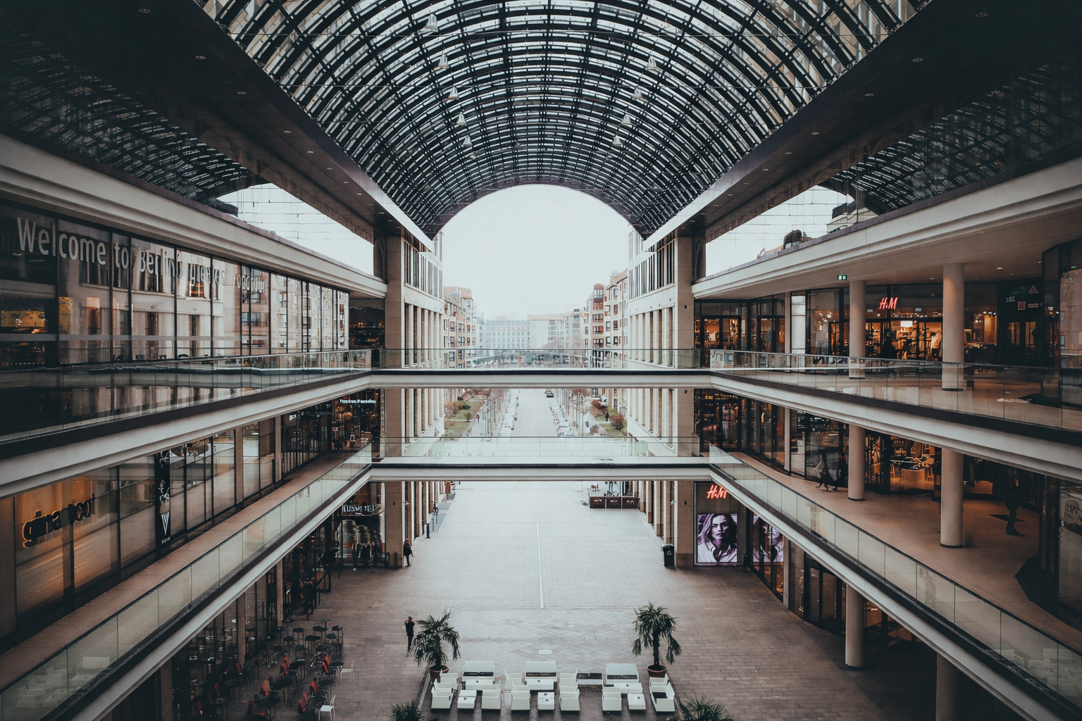 Retail distribution center with stacked shelves and pallets