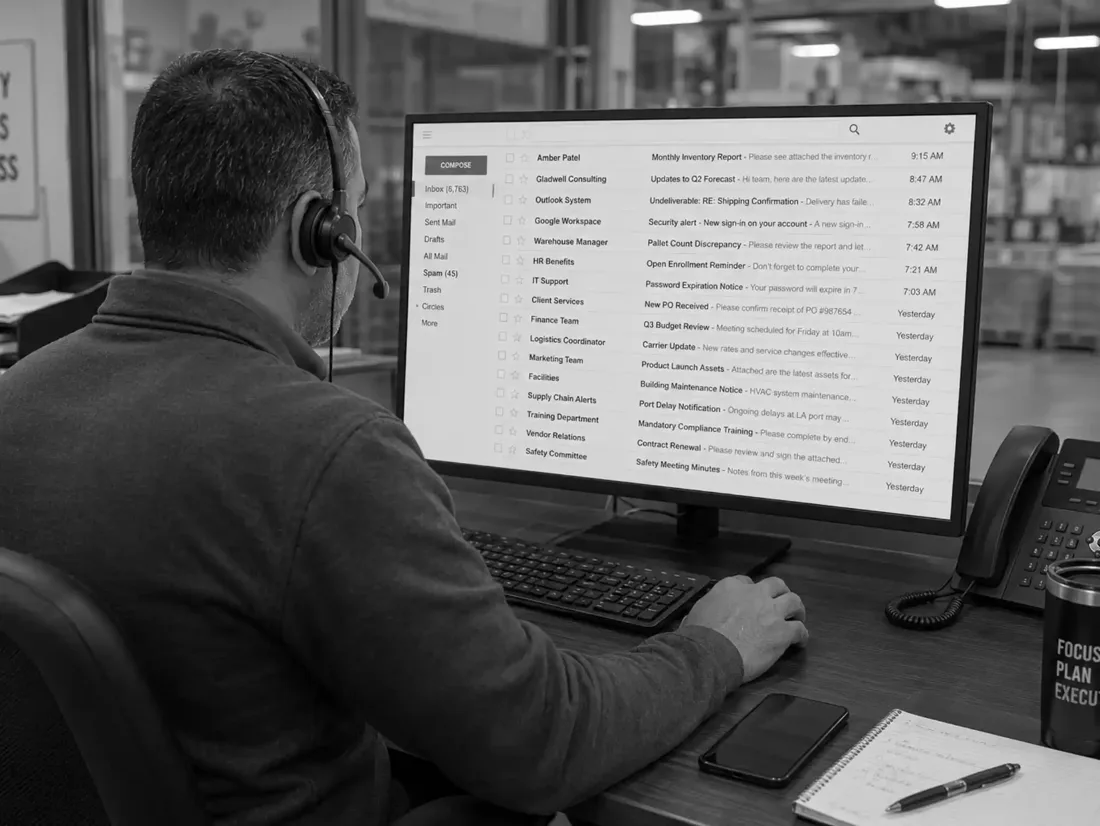 An operations team buried in inbox and document triage instead of moving loads